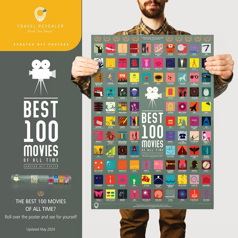 Travel Revealer 100 Movie Scratch Off Poster 2024 Selected IMDb Top 100 Movies Scratch Off Poster 17"x24" Best Films of All Time Movie Bucket List...