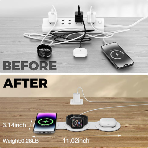 Hicober 3 in 1 Wireless Charging Station for iPhone 15, Magnetic Foldable Travel Charger Station Stand 18W for iPhone 15 14 13 12 Pro/Max/Plus/App...