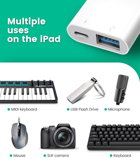 USB Adapter for iPhone/iPad, L?ghtn?ng to USB Female OTG Adpater,USB3 to iPad Adapter with Charging Port,Supports FlashDrives,MIDI,SD Card Reader ...