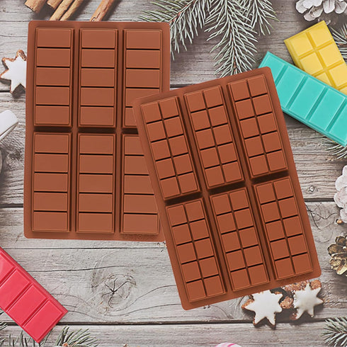 Silicone Chocolate Bar Molds - Rectangle 6 Hole Wax Melt Molds Engery Bar Silicone Molds, Non-Stick Break Apart Chocolate Silicone Mold Set of 2...