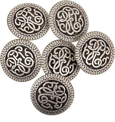 Mibo 6pcs Zinc Die Cast Metal Shank Button - Celtic Scroll Pattern - 36L(22mm) - Antique Silver...