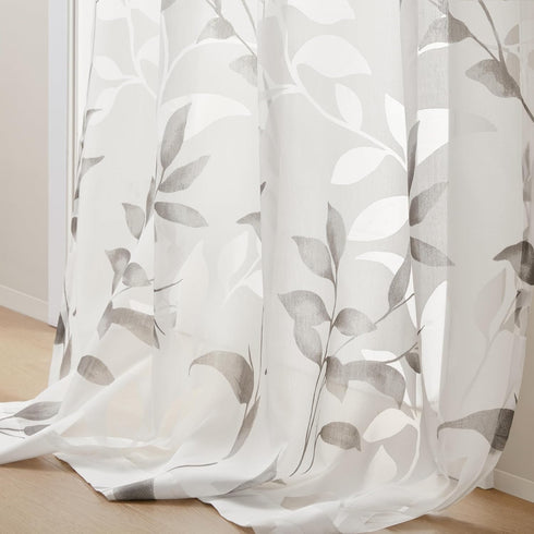 Madison Park Cecily Semi Sheer SINGLE Panel Window Curtain Burnout Botanical Print, Easy To Hang, Fits up to 1.25" Diameter Rod, 50x84", Leaves Gr...