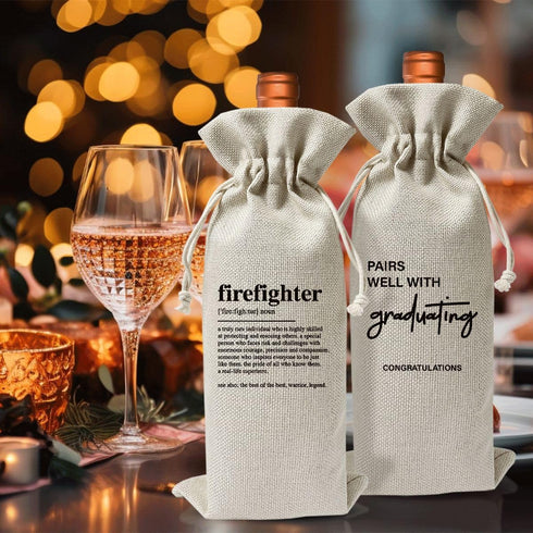 Firefighter Wine Bag, Graduation Gift For Firefighters Friends Classmates Siblings Neighbors Firefighter Graduation Party Decorations, Drawstring ...