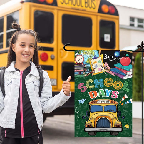 First Day of School Flag, 18x12in Back to My School Garden Flag Burlap Yard Flag Supplies Banner Party Decorations Outdoor for Student Teacher Out...
