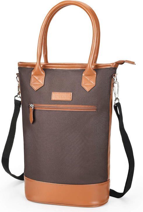 Tirrinia Insulated Wine Gift Carrier Tote - Travel Padded 2 Bottle Wine/Champagne Cooler Bag for Portable Wine Bottle Carrying Case, Women Men Eve...