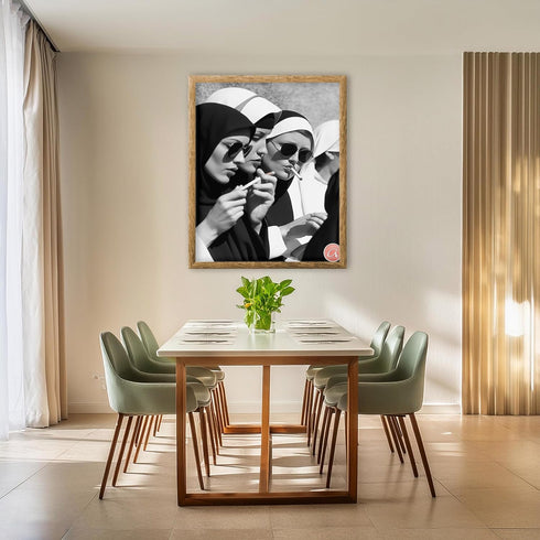 Posterizer 1 pcs-black-and-white photograph captures an unconventional nuns smoking 2-Photography Art-Comedy Art-Living Room Bedroom Decor- unfram...
