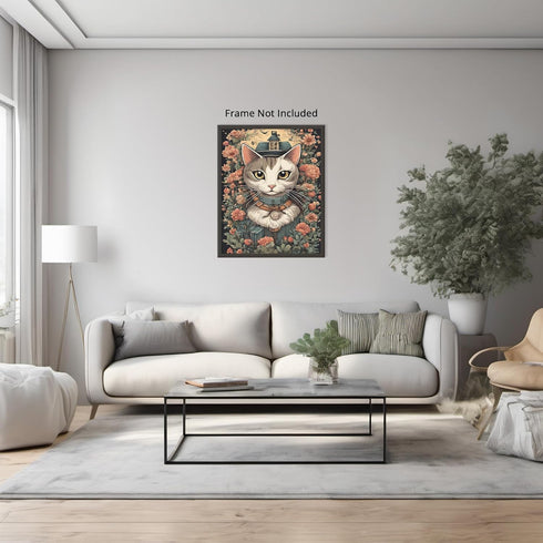 Posterizer 1 pcs- Abstract white cat in the middle of red flowers-Art for Animal Lovers-Floral Botanical Art- Gift for Men Women Teens-Living Room...
