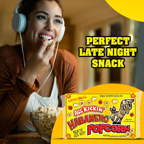 ASS KICKIN' Habanero Microwave Popcorn Bags - 3 Pack - Ultimate Spicy Popcorn Gourmet Gift - Makes a Great Movie Theater Popcorn or Snack Food for...