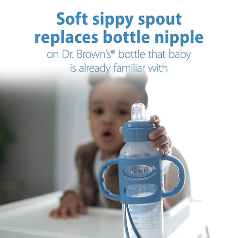Dr. Brown's Milestones Narrow Sippy Bottle with 100% Silicone Handles,Easy-Grip Bottle with Soft Sippy Spout,8oz/250mL,BPA Free,Light-Blue,6m+...