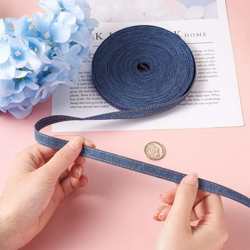 10.9 Yards Stitch Denim Ribbon 10mm Jeans Cloth Trim Ribbon Marine Blue Cloth Ribbon Trim Garment Accessories for DIY Crafts Hairclip Accessories ...