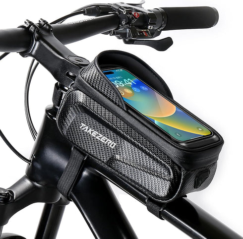 Bike Phone Bag Bike Front Frame Bag Waterproof Bicycle Phone Handlebar Holder Case Bicycle Pouch Sensitive Touch Screen Compatible Below 6.5"(Blac...
