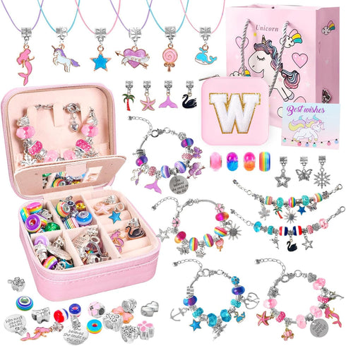 Charm Bracelet Making Kit for Girls - 77pcs Kids Jewelry Making Kit DIY Charm Bracelet Necklace Kit for Girls Ages 5-12 Unicorn Crafts Birthday Ea...