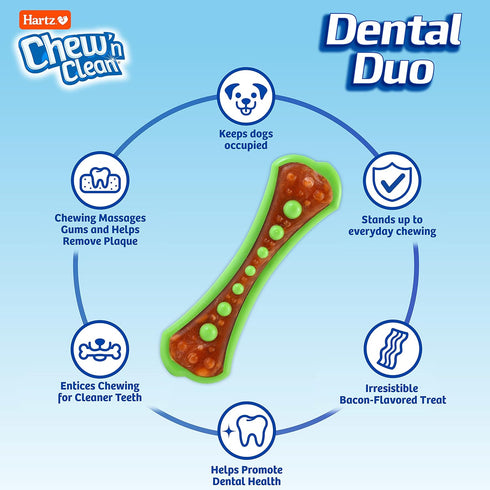 Hartz Chew 'n Clean Dental Duo Dog Treat & Chew Toy, Color Varies, Medium, 3 Pack...