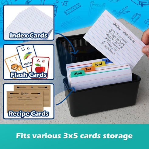 Olivo Index Card Holder Box 3x5, Flash Note Card Holder Box Organizer Case, 3 x 5 Index Card Storage File Box, 4 Colors Pack...