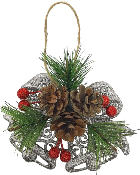 Pinecone Berry Pine Twig Christmas Ornaments - Set of 8 - Glittered Snowflakes and Bells with Pine Cones Greenery and Red Berries - Xmas Décor - C...