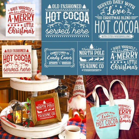 Alinacutle Hot Cocoa Christmas Silkscreen Stencil,Reusable Self-Adhesive Silk Screen Printing, Sentiments Template,for Printing on Wood/Fabric/Wal...