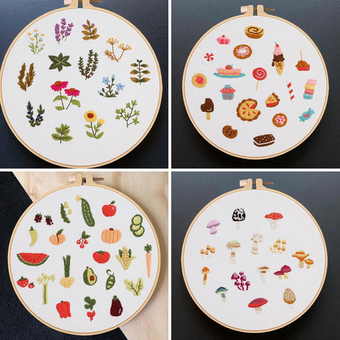 Lukinbox 4 Pack Embroidery Kit for Beginners, Hand Cross Stitch Kits for Adults, DIY Fabric Embroidery Starter Kits with Fruit Flower Patterns, 2 ...