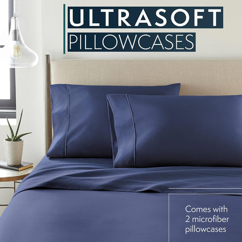 HC Collection King Pillow Cases Set of 2- Microfiber, Extra Soft Pillowcases - Easy Care & Machine Washable - Navy...