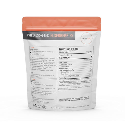 Naturtonix Whole Dried Elderberries, All Natural Immune Booster, Vegan, Gluten Free & Non-GMO, Vitamin C, Sambucus Nigra, For Making Tea, Syrup, J...
