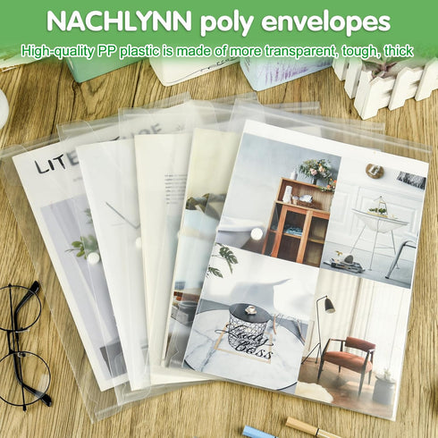 18 Pack Plastic Envelopes Poly Envelopes with Snap Closure A4 Size Clear Document File Folders Organizers Clear Envelope for School Office Supplie...