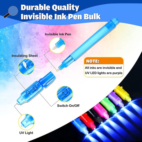 GIFTINBOX Invisible Ink Pen, 28PCS Spy Pen for Kids with UV Light Magic Marker for Secret Message, Birthday Party Favors for Kids, Classroom Prize...