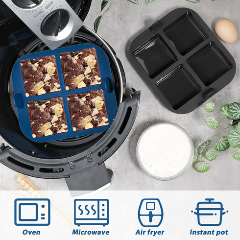 Webake Silicone Air Fryer Brownie Pan for Baking, Nonstick 2.6" Square Silicone Mold for S'mores, Cake Puck, Muffin, 4-Cavity Set of 2...