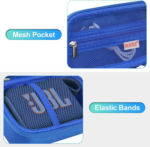 BOVKE Carrying Case Compatible with JBL Go 4 Portable Bluetooth Wireless Speaker, Extra Mesh Pocket for Charging Cables and Accessories, Blue...