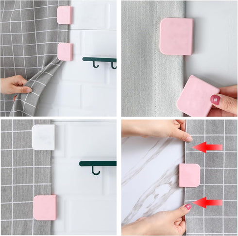 4PCS 5x4.5cm White and Pink Plastic Shower Curtain Clip Wind and Splash Clip Suitable for Fixing Shower Curtains and Bed Linen and Memo Pad...
