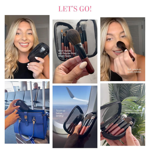 Cosme 9 FULL FACE MINI TRAVEL Make Up Brush Set: Natural Coverage Makeup Brushes Set & Brush Case. Travel Makeup Brushes in Synthetic & Natural Ha...