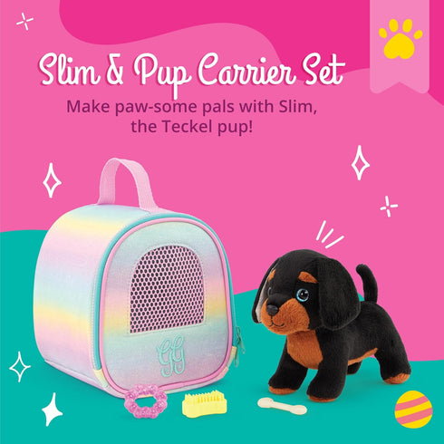 Glitter Girls – Stuffed Dog & Carrier – Doll Accessories – Teckel Puppy – Toys for Kids 3 Years+ – Slim & Pup Carrier Set...