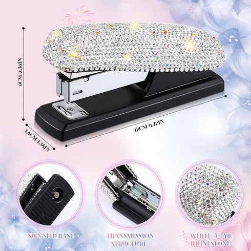 Bling Crystal Stapler Gift Sparkly Diamond Stapler for Desk Handmade Clay Rhinestone Machine Cute Stapler Pretty Office Stationery Kit Stylish Acc...