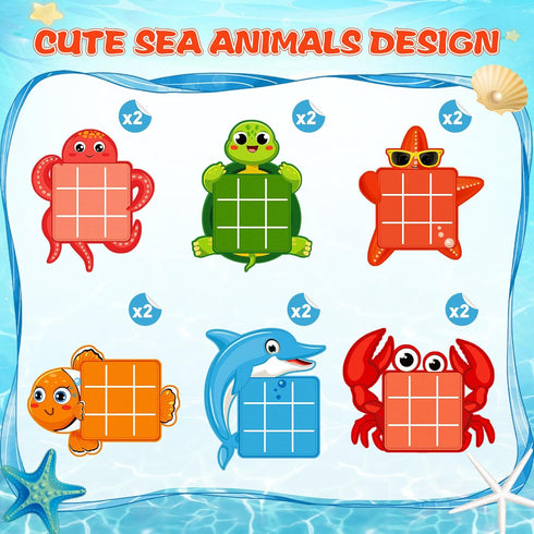 12 Pack Under The Sea Tic Tac Toe Strategic Board Game Party Favors Ocean Themed Party Games Sea Animals Turtle Fish Dolphin Birthday Favors for S...