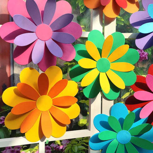 10 inch Giant 3D Rainbow Paper Flower with Stickers for Flower Wall Stickers Room Decor Kids Nursery Classroom Wedding Backdrop Pack of 7 (Rainbow...