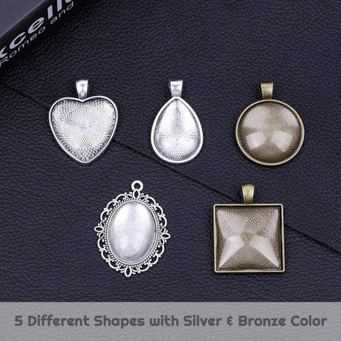 Anezus 60Pcs Pendant Trays, Bezel Pendant Trays Blanks with Glass Cabochons for Pendants Making and Jewelry Making, 5 Styles...