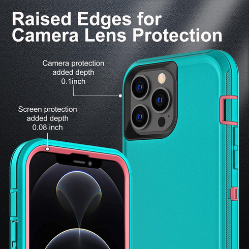 for iphone 12 Pro Max Case, Military Grade 3 in 1 Heavy Duty Shockproof/Drop Proof/Dust Proof Case with 2Pcs Tempered Glass Screen Protector (Aqua...