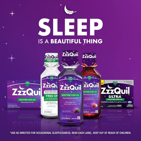 ZzzQuil, Nighttime Sleep Aid Liquid, 50 mg Diphenhydramine HCl, No.1 Sleep Aid Brand, Fall Asleep Fast, Non-Habit Forming, Calming Vanilla Cherry,...