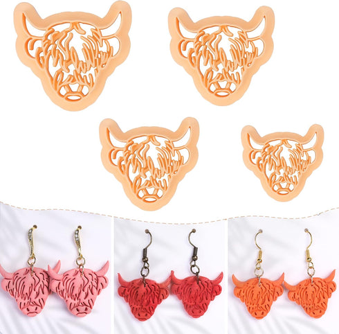 Puocaon Highland Cow Clay Cutters - 4 Pcs Clay Cutters for Polymer Clay Jewelry Making, Original Polymer Clay Jewelry Cutters, Animal Clay Earring...