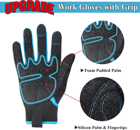 HANDLANDY Grip Work Gloves for Women Men, Safety Utility Yard Working Gloves, Flexible Touch Screen Mechanics Gloves (Grip-upgraded, Medium (Pack ...