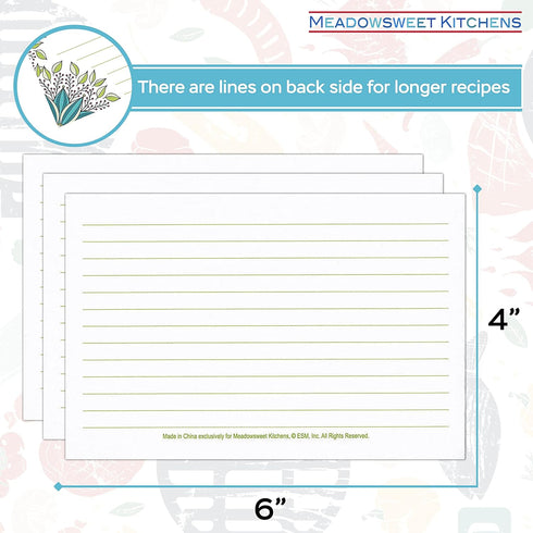 Meadowsweet Kitchens Recipe Card Set - 40 Double Sided Recipe Cards 4 x 6 Inch, Perfect Size Blank Cards for a Recipe Card Box, Make Your Own Pers...