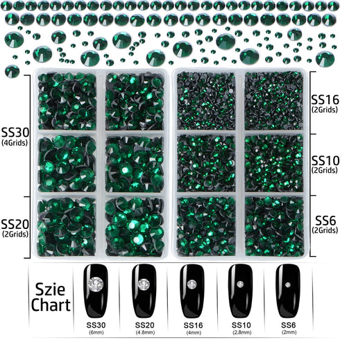 LPBeads 6400 Pieces Hotfix Rhinestones Emerald Flat Back 5 Mixed Sizes Crystal Round Glass Gems with Tweezers and Picking Rhinestones Pen...