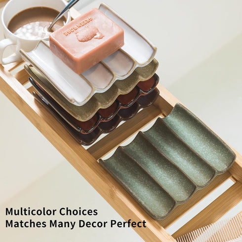 Bar Soap Holder, Soap Dish for Shower, Soap Saver for Bathroom, Sink, Kitchen, and Countertop, 5" x 3.9" Ceramic Japanese Soap Tray to Lift Soap K...