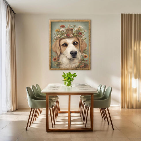 Posterizer 1 pcs- Brown dog with flowers on its head-Art for Animal Lovers-Floral Botanical Art- Gift for Men Women Entrepreneur Teens-Decor for H...