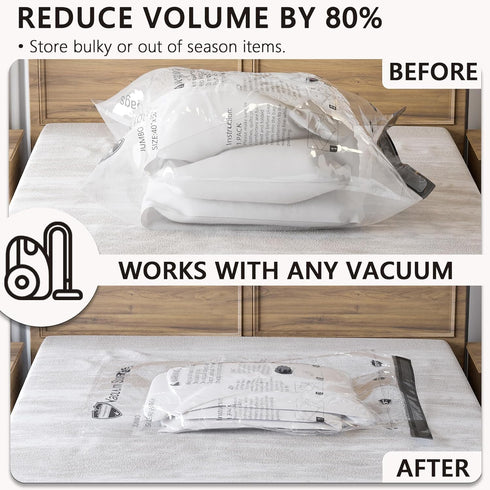 Vacuum Storage Bags 8 Large, Space Saver Bags with Travel Hand Pump, Compression Airtight Sealer Bags for Clothes, Bedding, Pillows, Comforters, B...