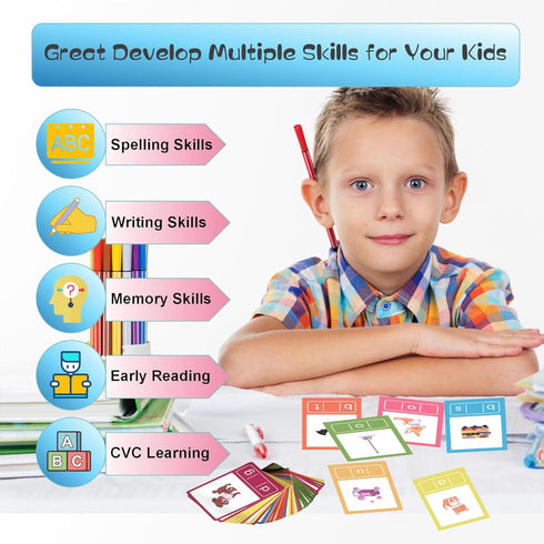CVC Word Flash Card Games Sight Words Reading Writing Spelling FlashcCards for Kindergarten, Toddler Preschool Phonics Learning Activities, Montes...