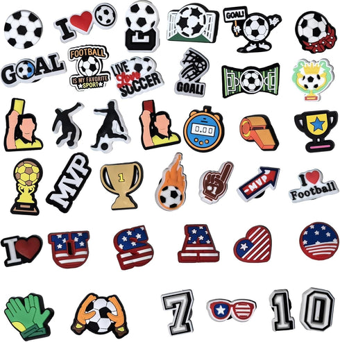 50 pcs Soccer Shoe Charms, PVC Construction, Soccer Themed Designs for Soccer Lovers...