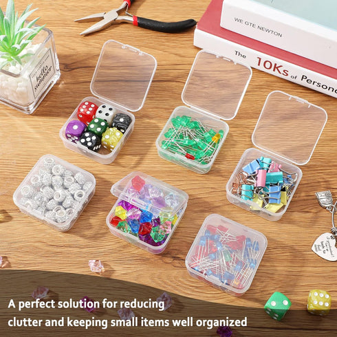 SATINIOR 100 Pcs Clear Plastic Beads Storage Containers Box Small Clear Box with Hinged Lid Small Plastic Case Mini Square Arts Crafts Storage Box...
