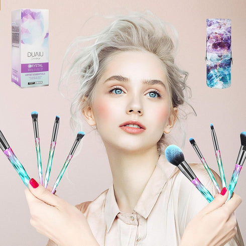 DUAIU Makeup Brushes 15pcs Premium Synthetic Bristles Crystal Handle Set Kabuki Foundation Brush Face Lip Eye Makeup Brush Sets Professional with ...