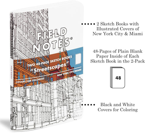 Field Notes: Streetscapes Edition Sketch Book 2-Pack Version A - New York City & Miami - Blank Paper Memo Book with Covers for Coloring - 4.75 x 7...