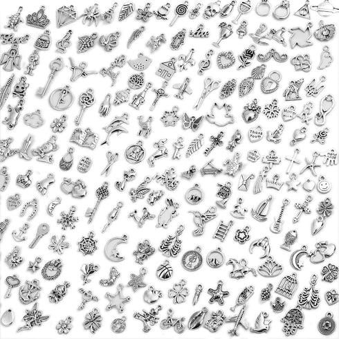 Acejoz 200Pcs Silver Charms for Jewelry Making and Bracelets, Wholesale Bulk Assorted Jewelry Making Charms Mixed Tibetan Earring Charms for DIY N...