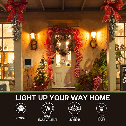 Dusk to Dawn Outdoor LED Light Bulb, 5W Equivalent 40W, Candelabra B11 Light Bulb, 2700K Soft White, Edison LED Bulbs E12 Base, Lighting Sensor, A...